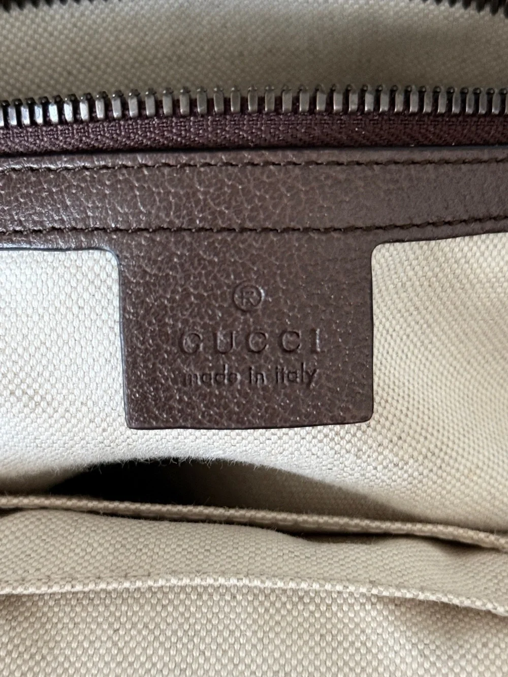 Gucci Beige GG Supreme Canvas Backpack with Green-Red Web Stripe